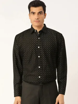 Black Men'S Cotton Printed Formal Shirts