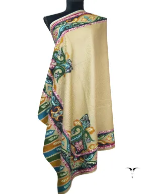 mellow natural base multi-colored embroidery pashmina shawl 8784