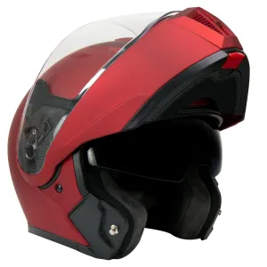 Milwaukee Helmets MPH9827DOT 'Cypher' Flat Red Advanced Motorcycle Modular Helmet w/ Drop Down Visor